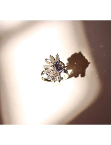 American Diamond Half Flower Silver Ring