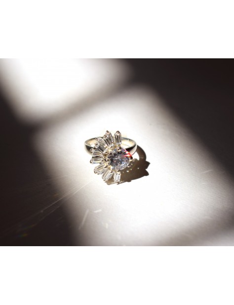 American Diamond Half Flower Silver Ring