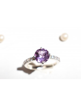 Amethyst Round Silver Ring