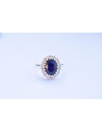 Blue Sapphire Oval Flower Ring