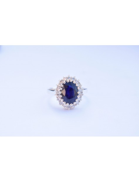 Blue Sapphire Oval Flower Ring