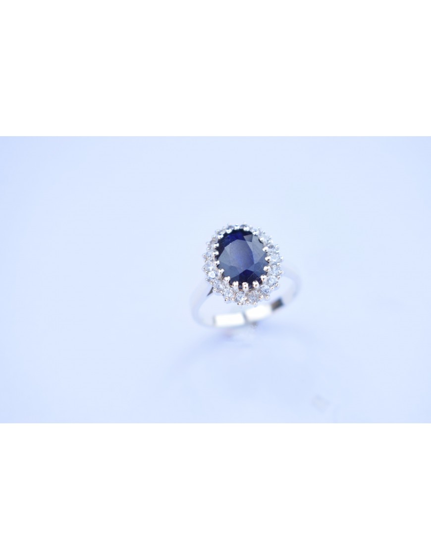 Blue Sapphire Oval Flower Ring