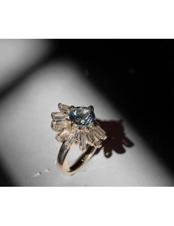 Blue Topaz Half Flower Silver Ring