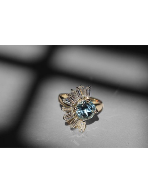 Blue Topaz Half Flower Silver Ring