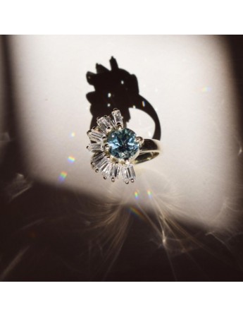 Blue Topaz Half Flower Silver Ring