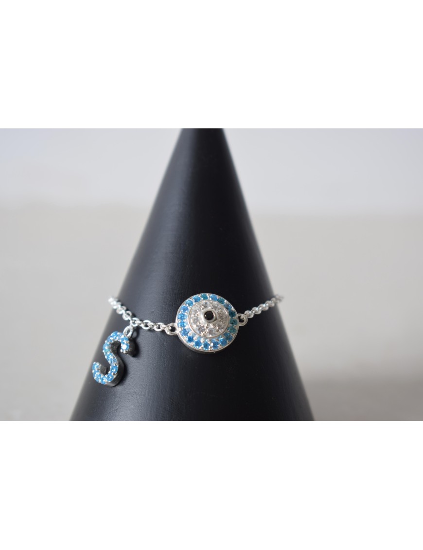 Initial Evil Eye Silver Bracelet