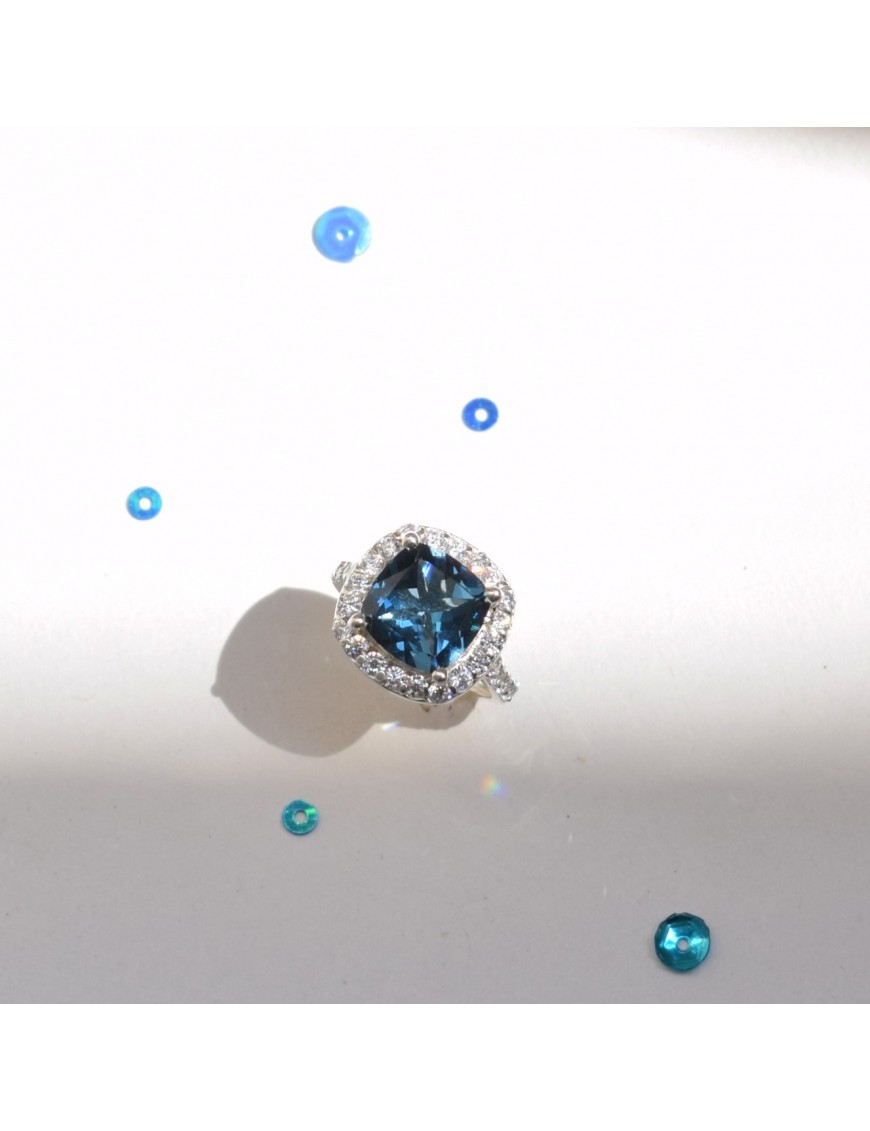 London Blue Topaz Cushion Ring