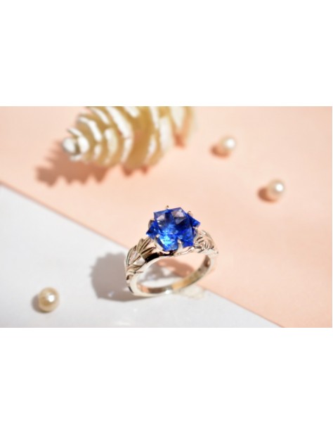 Nano Blue Sapphire Fancy Silver Ring