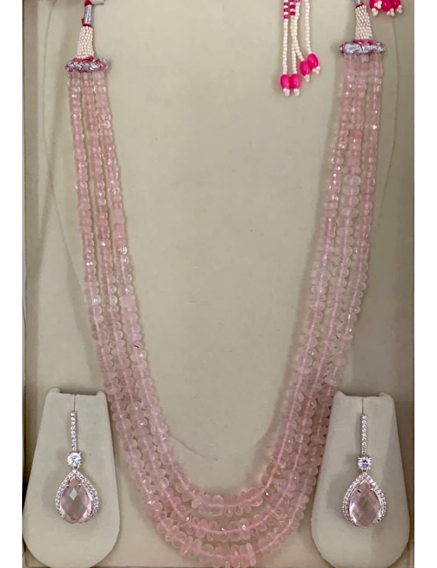 Rose Quartz Necklace Earrings Set