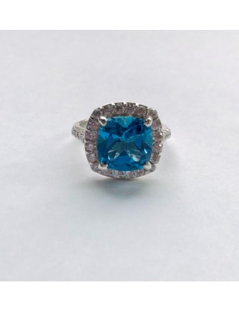 Swiss Blue topaz Cushion Ring